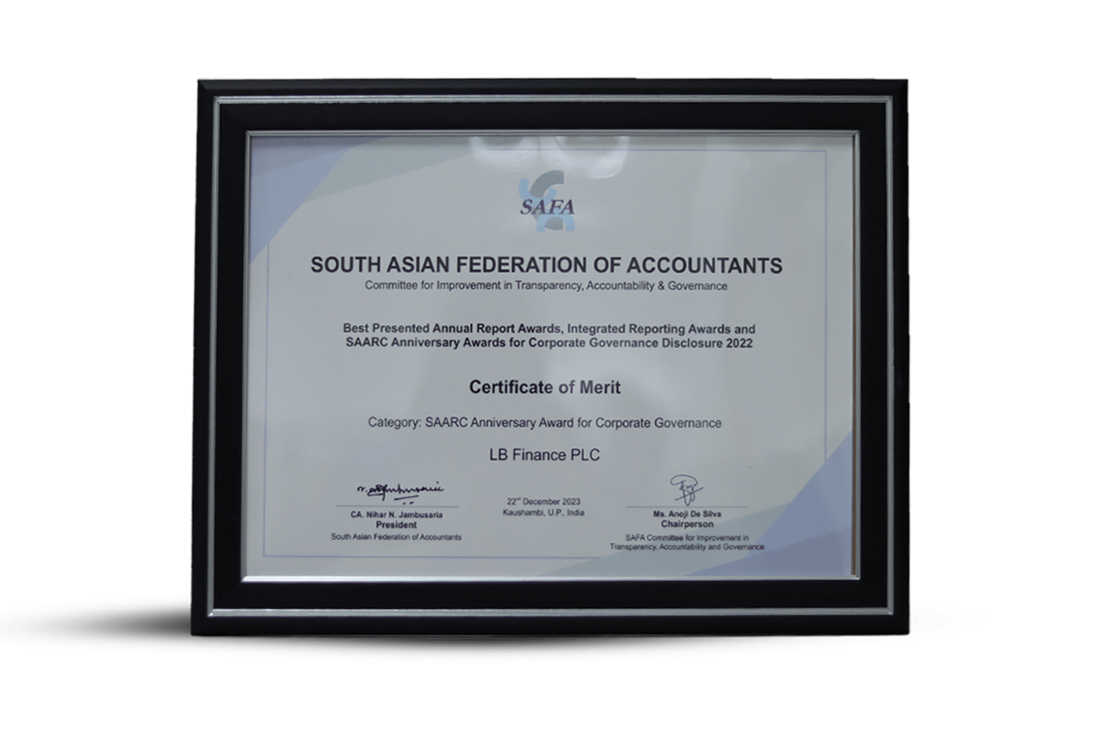 Merit Award for Corporate Governance Disclosure (Category: SAARC Anniversary Award for Corporate Governance) 2022