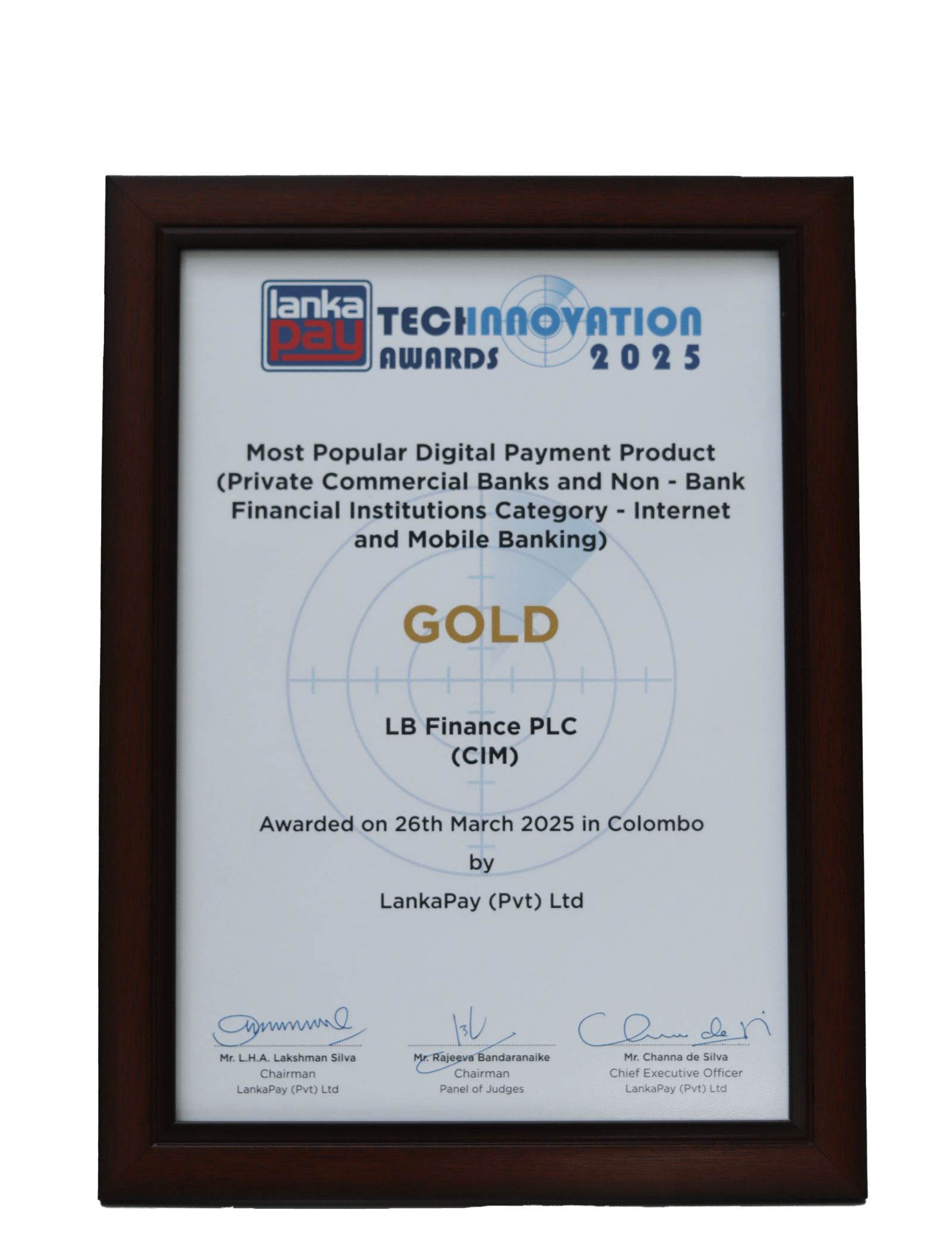 Most Popular Digital Payment Product (Private Commercial Bank and Non -  Bank Financial Institutions Category - Internet and Mobile Banking) - Gold Award